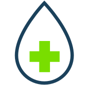 Ícono de gota con símbolo verde de primeros auxilios