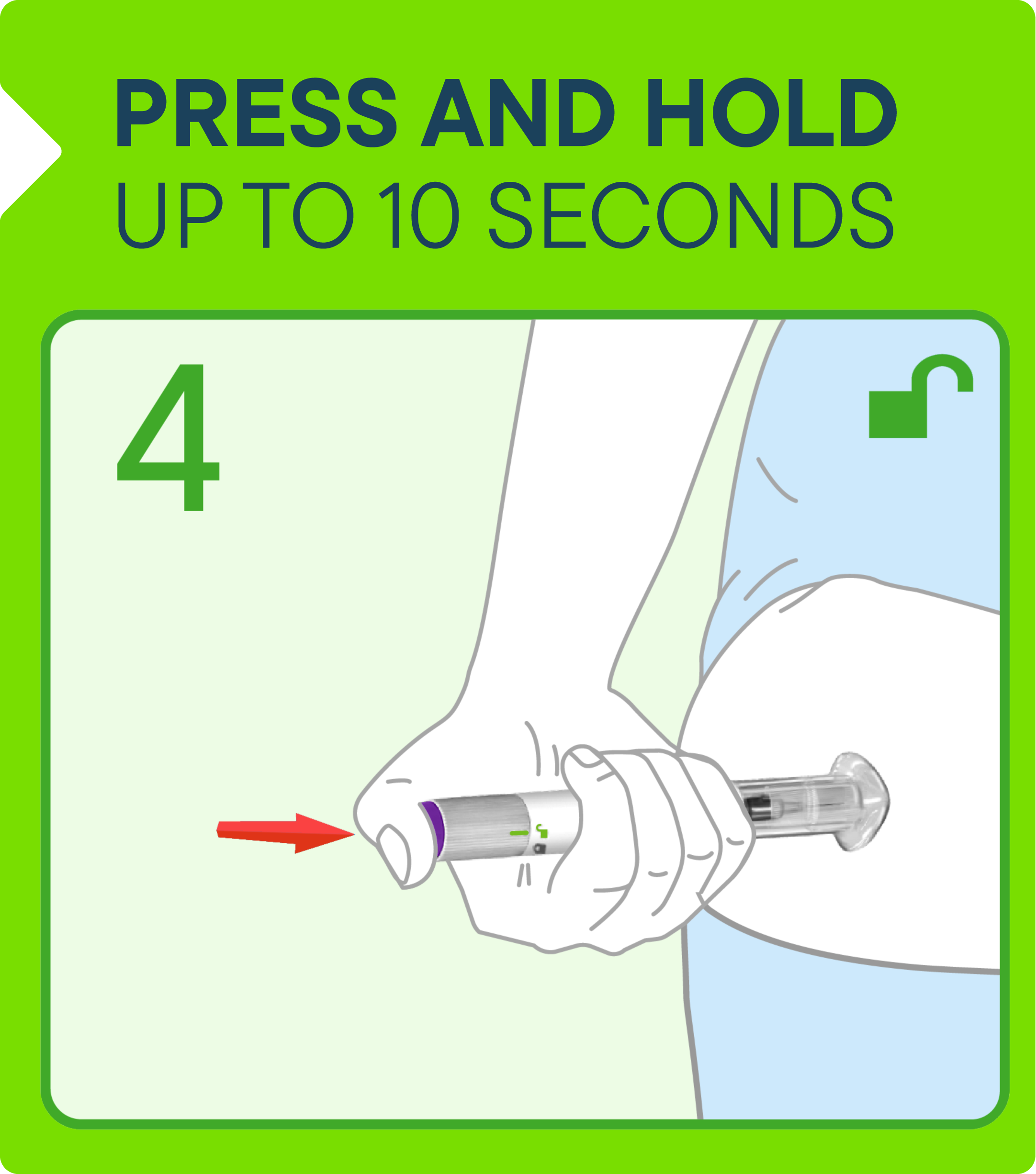 An illustration of a hand pressing the button on the Zepbound pen to inject.
