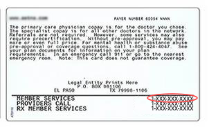 Imagen de la parte posterior de una tarjeta de seguro médico