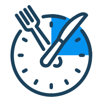An icon of a clock with a fork and knife for hands