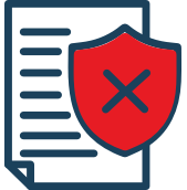 Ilustración de un documento de seguro y escudo con una "X"