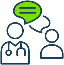 Icono de un paciente hablando con un doctor