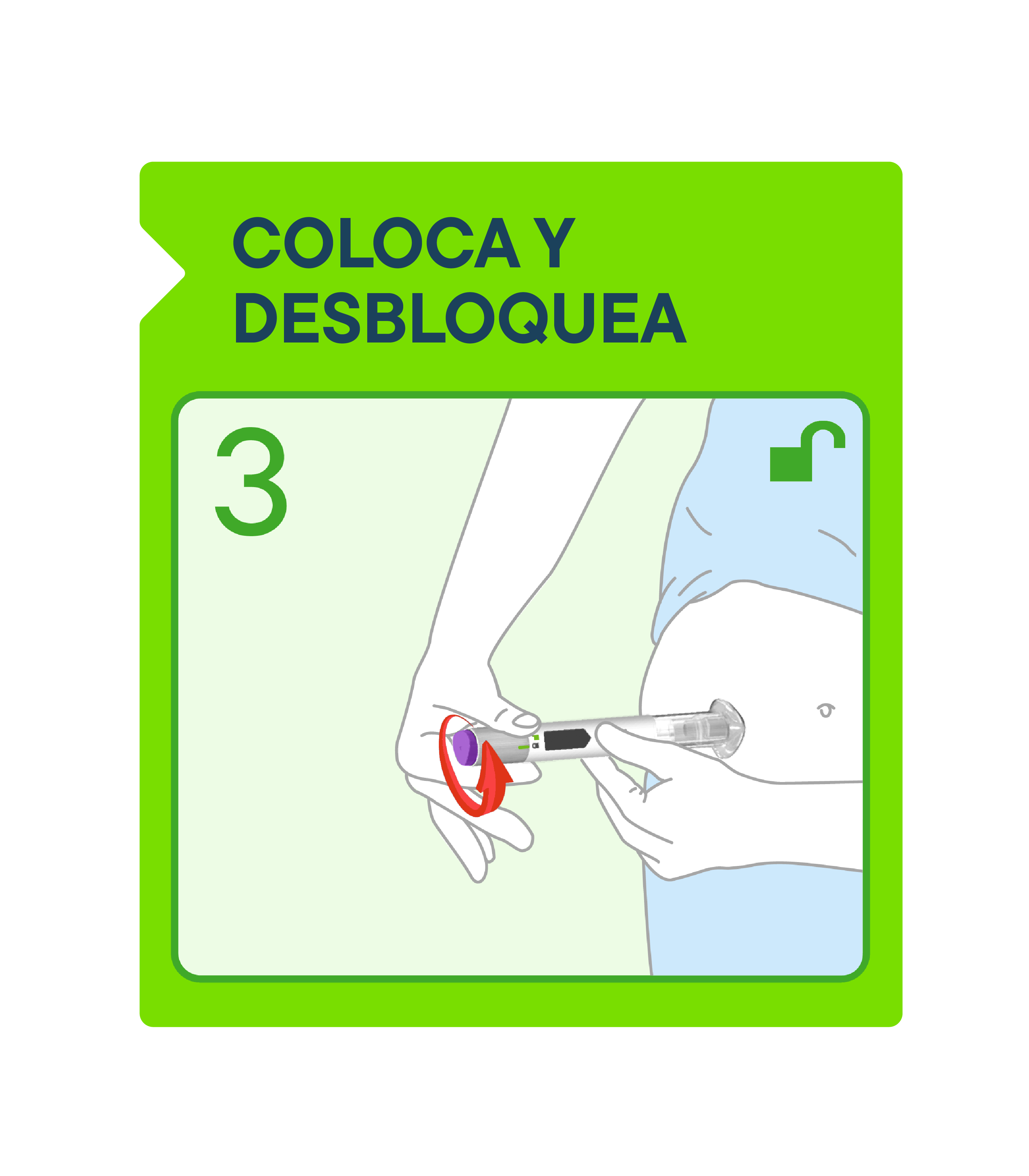 Ilustración de una mano colocando la pluma Zepbound sobre la piel del estómago.