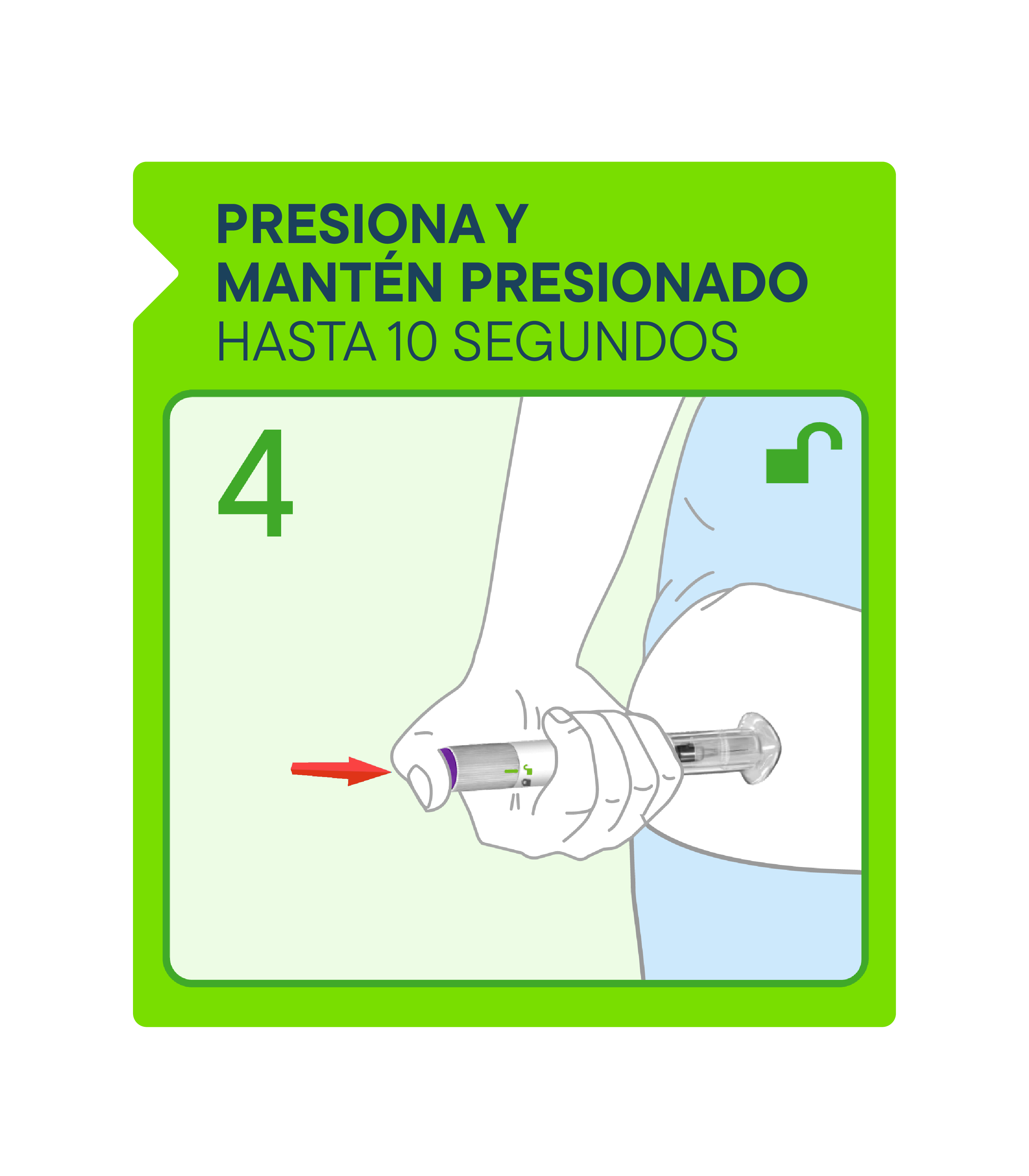 Ilustración de una mano presionando el botón de la pluma Zepbound para inyectarla.